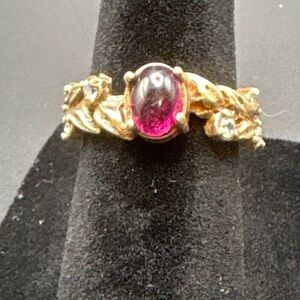 Garnet and Brass Ring, size 7, NEW, Handmade
